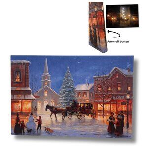 Street Christmas painting/ by patton Wall Decor/Light up canvas/16x24in